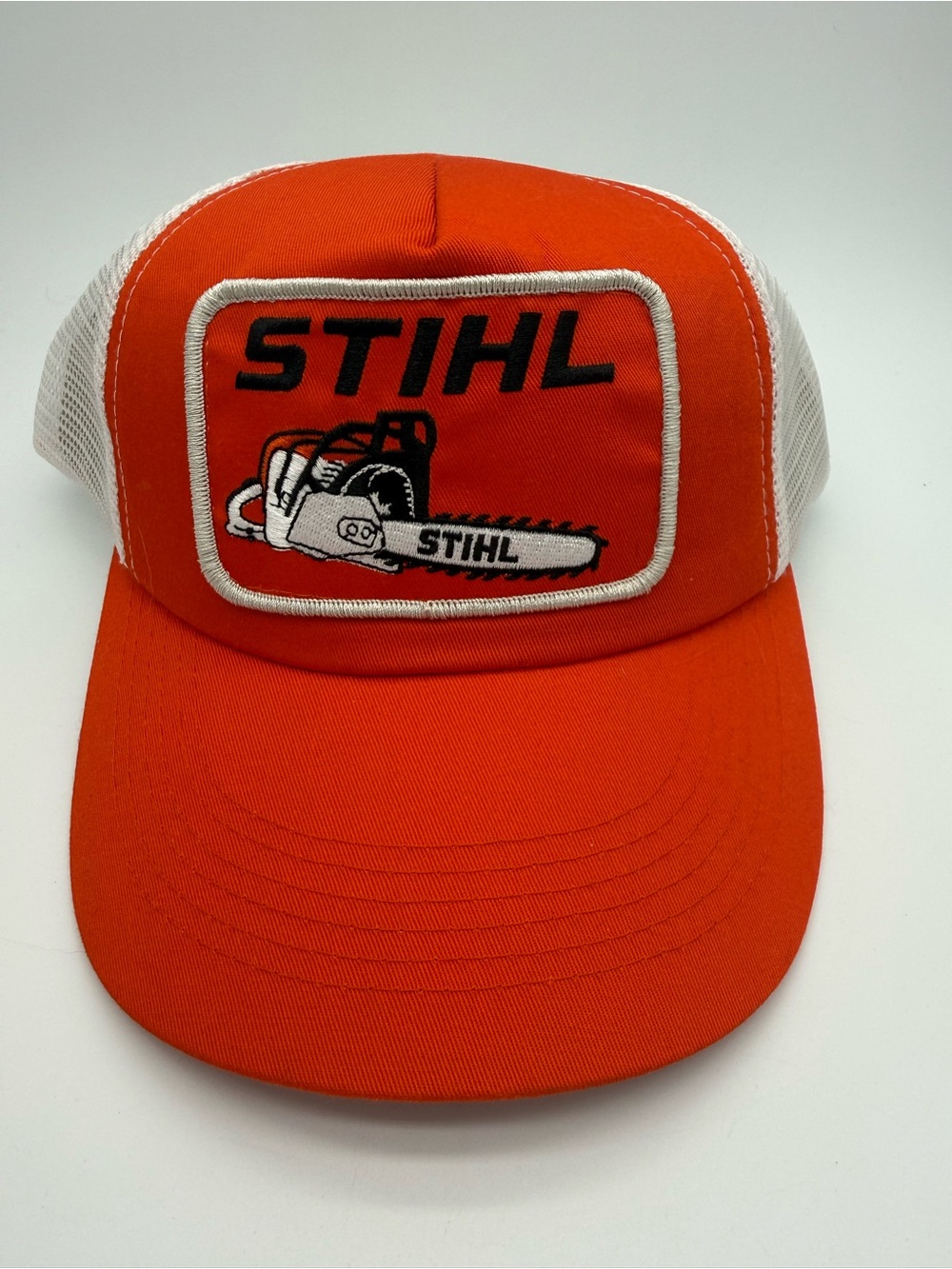 STIHL Outfitters Snapback Hat Orange White Trucker Mesh Back Cap Chainsaw New